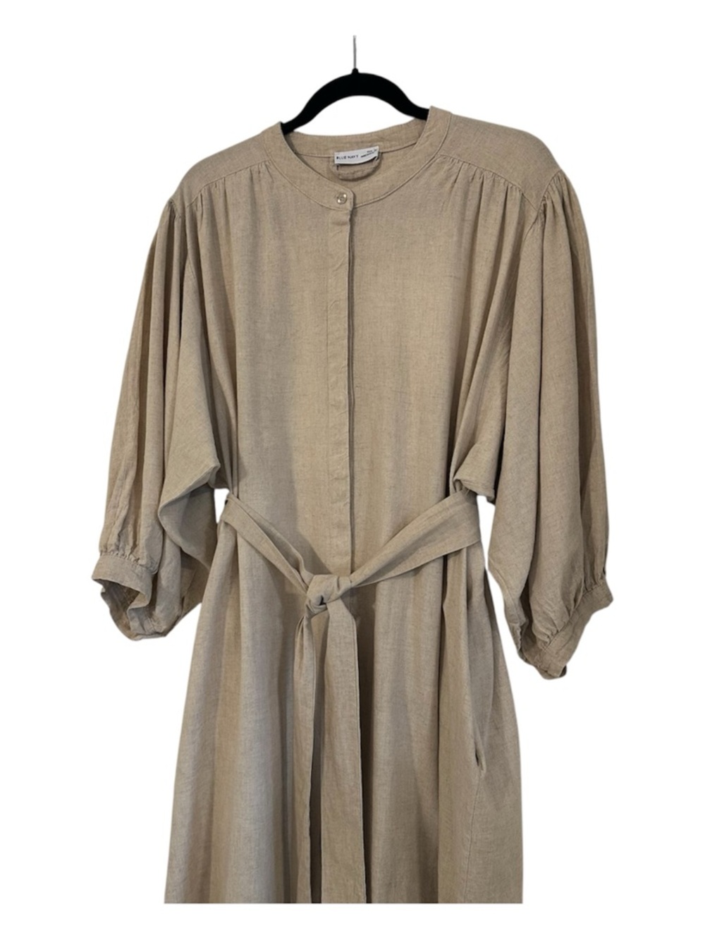 Blue Navy | Italian Linen Beige Button-Front Midi Dress | Size XL